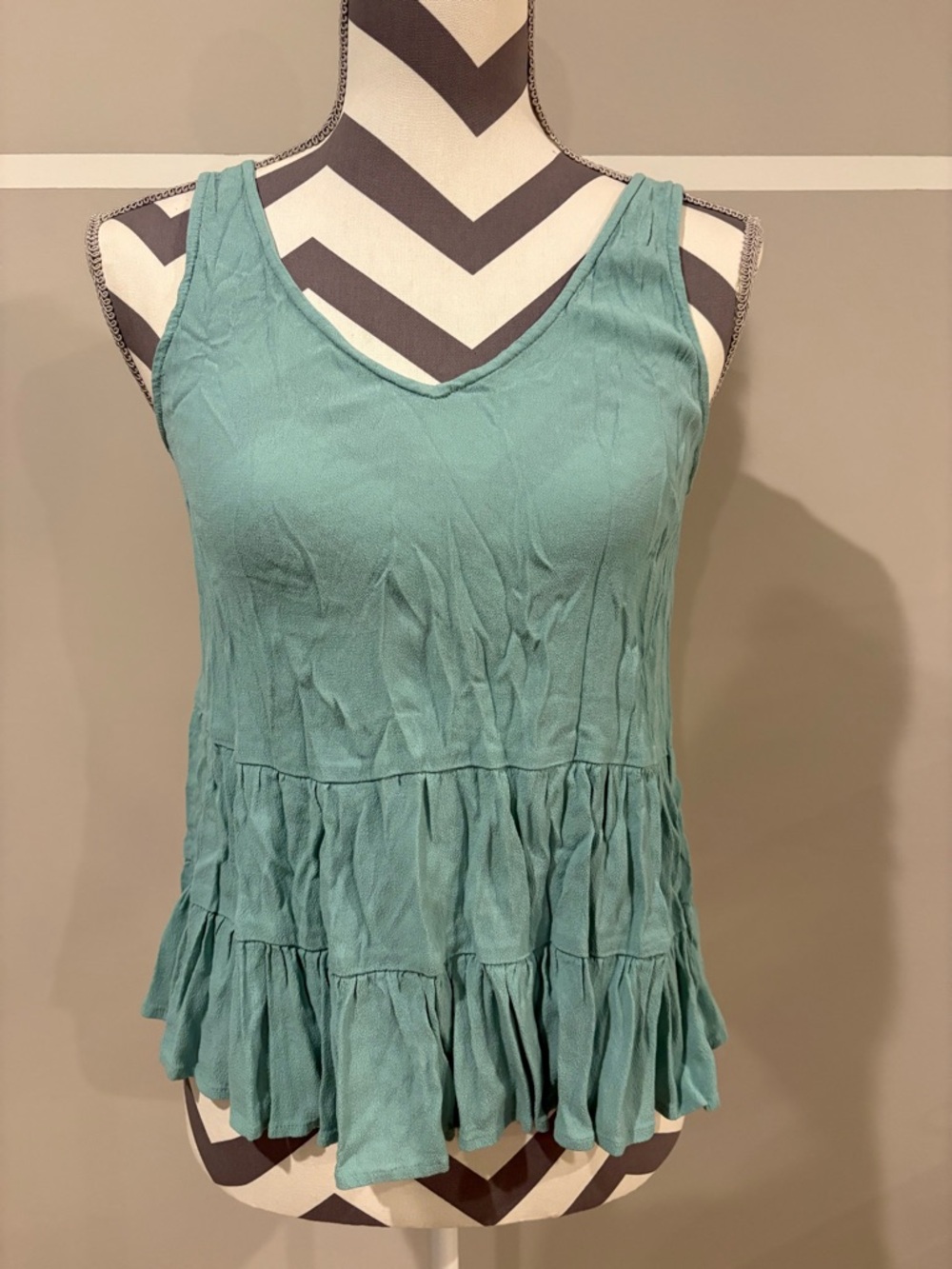 LOFT Aqua Sea Foam Ruffle-Hem V-Neck Tank
